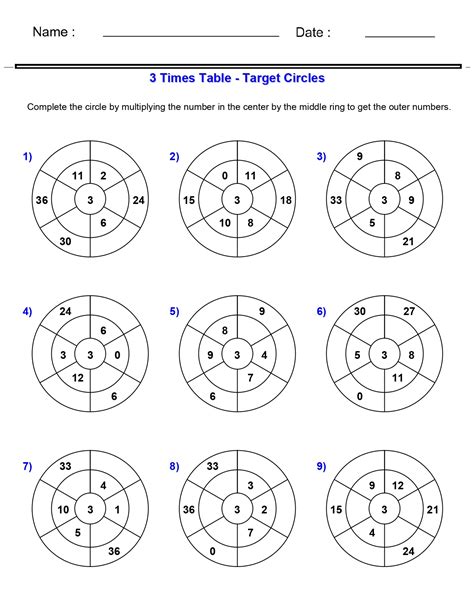 Multiplication Worksheets Times Table Target Circles Worksheets Made By Teachers