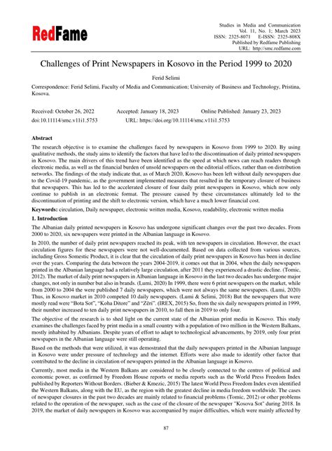Pdf Challenges Of Print Newspapers In Kosovo In The Period 1999 To 2020