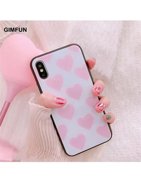 Gimfun Fashion Pink Love Heart Glass Phone Case For Iphone 7 Fresh