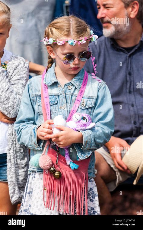 Caucasian Child Girl 7 8 Years Old Standing With Dark Sunglasses On
