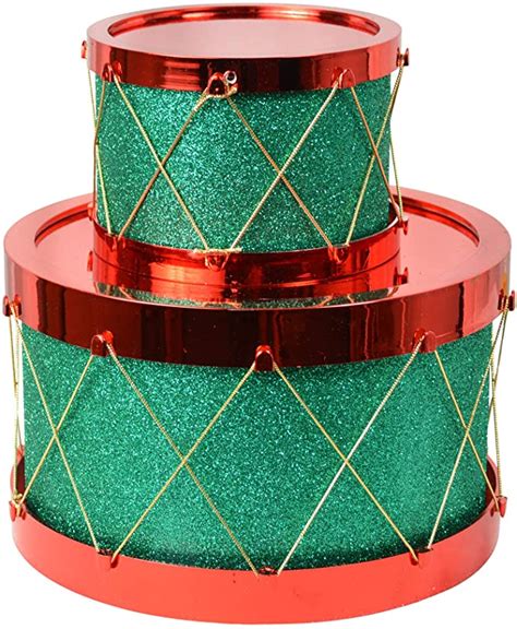 De Set Of 2 Christmas Decorative Drums Sparkling Green