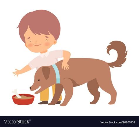 Little Boy Feeding His Puppy Vector Image On Vectorstock Cute Animal