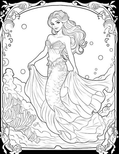 The Little Mermaid Coloring Page For Adults And Young Children With An