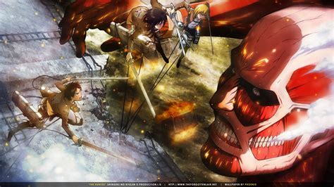 Shingeki No Kyojin Armin Arlert Colossal Titan Eren Jaeger Fire Mikasa