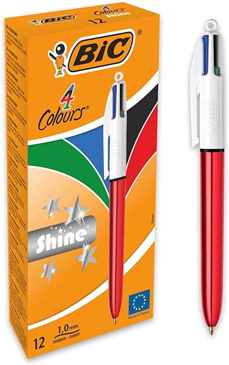 Bic 4 Colours Shine Ballpoint Pens Medium Point 10 Mm Metallic Red