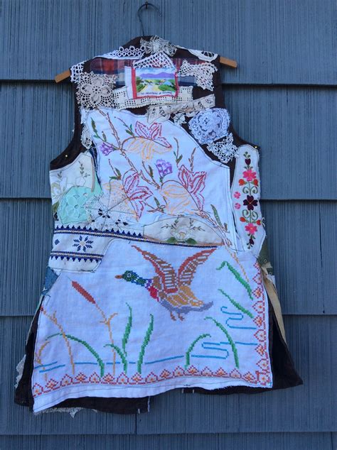 Saturated Vest Wearable Fabric Collage Folk Art Artsy Etsy Pocket