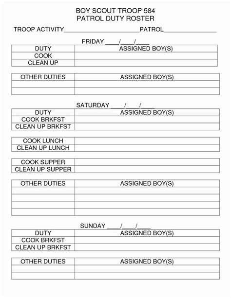 Boy Scout Duty Roster Template Best Of Den Camping Assignment Duty