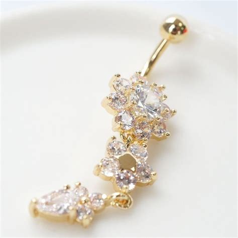 Beauty Crystal Flower Dangle Navel Belly Button Ring Bar Body Piercing Jewelry N5 Free Image