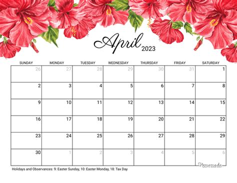 April 2023 Calendar With Holidays Printable Get Calender 2023 Update