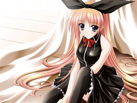 Anime Girl In A Black Dress With Red Knot