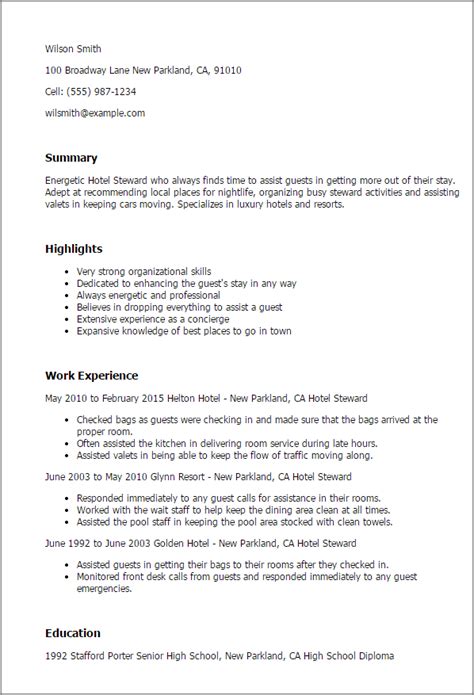 Cv examples see perfect cv examples that get you jobs. #1 Hotel Steward Resume Templates: Try Them Now ...