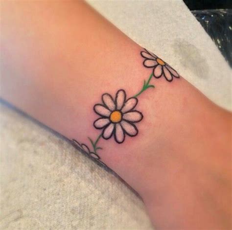 White Daisy Flower Tattoo On Ankle Daisy Chain Tattoo Anklet Tattoos
