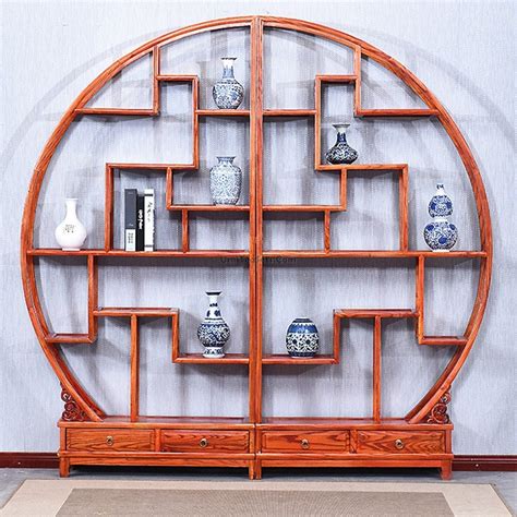 Round Shaped Chinese Curio Display Cabinet Shelf Asian
