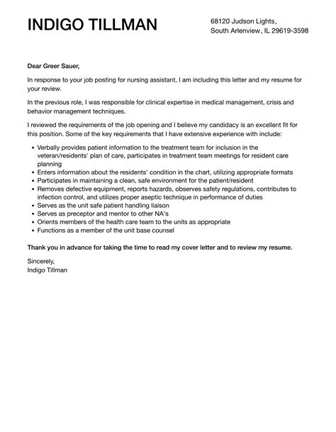 Nursing Assistant Cover Letter | Velvet Jobs