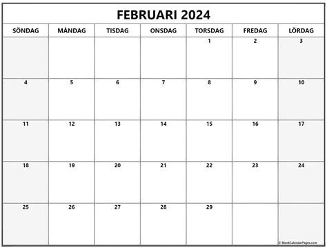 Februari 2024 Kalender Svenska Kalender Februari