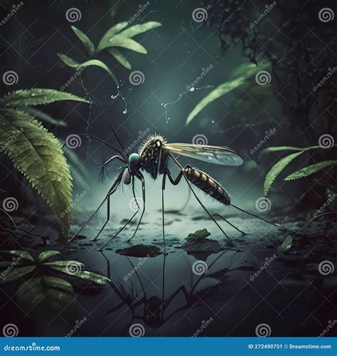 Macro Portrait Of Mosquito Generative Ai Stock Illustration