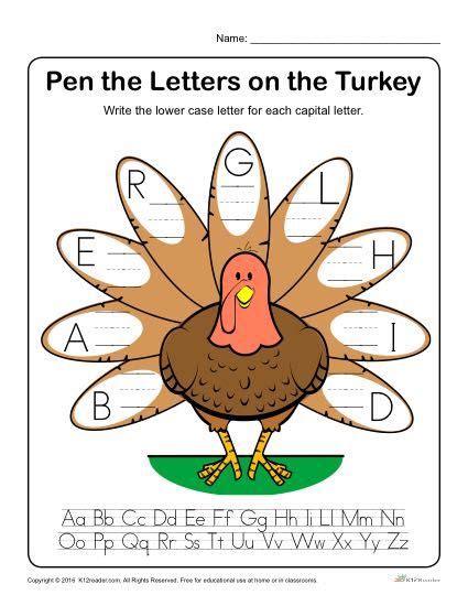 Pen The Letters On The Turkey Printable Thanksgiving Writing Activity