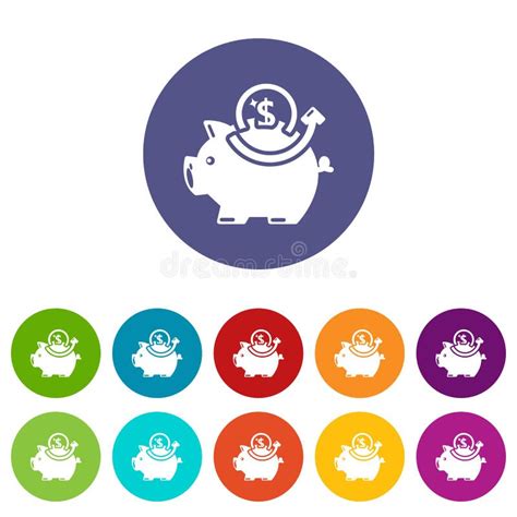 Pig Money Icons Set Vector Color Stock Vector Illustration Of Coin