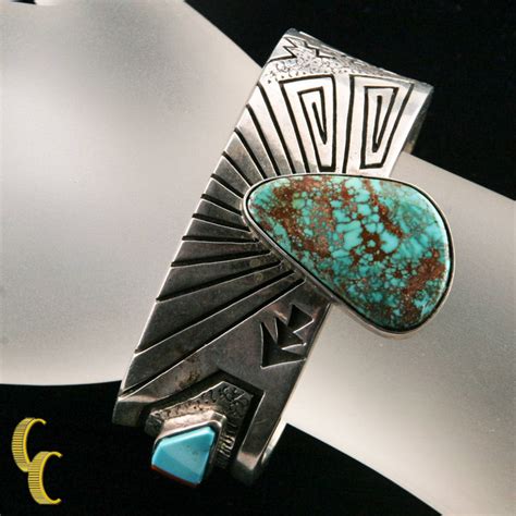 Abraham Begay Native American Sterling Silver Cuff W Turquoise Stones