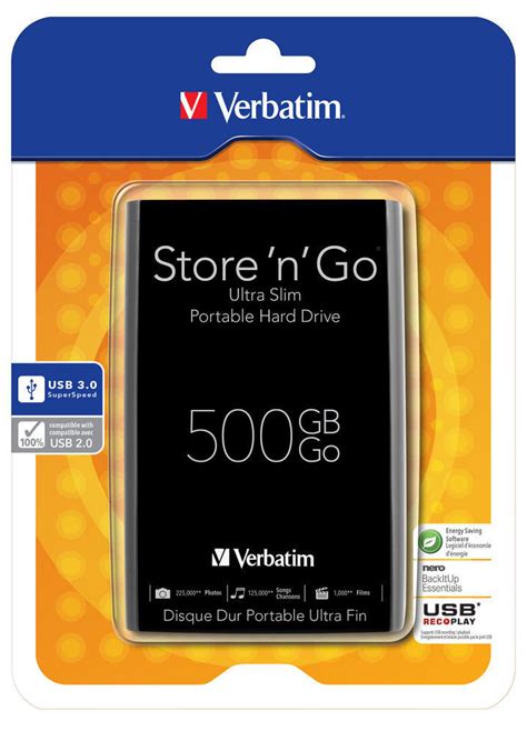 Verbatim Store N Go Ultra Slim Portable Hard Drive 500gb Usb 30