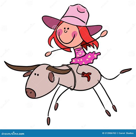 cowgirl stock illustration stick figure girl on top a bull stock vector illustration of