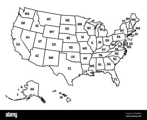 mapa de estados unidos de américa ee uu con abreviaturas postales estatales mapa de contorno