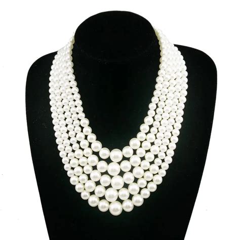 Fashion Elegant Multilayer White Pearl Necklace Women Statement