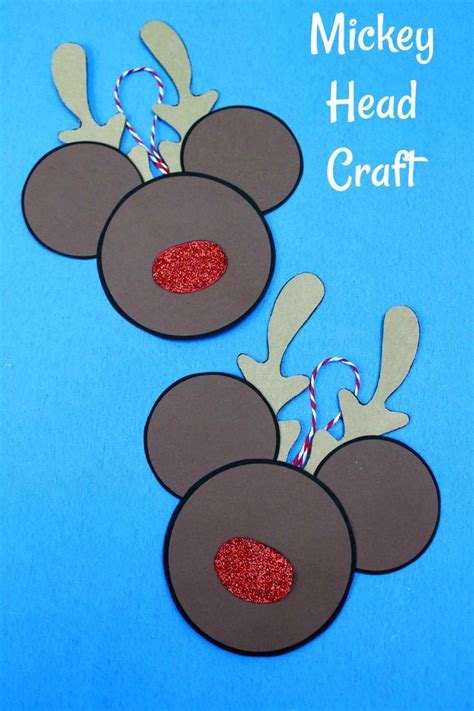 Mickey Mouse Head Craft With Red Glitter On The Nose And Antlers