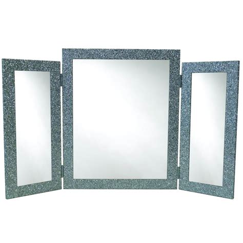 Triple Silver Glitter Effect Table Mirror Mirrors Homesdirect365