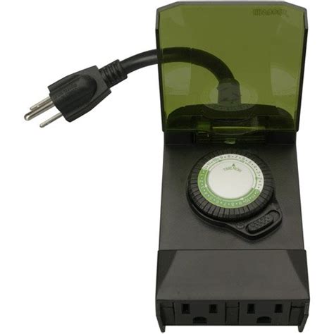 Woods 50011 Black Outdoor 24 Hour Plug In Mechanical Timer With 2