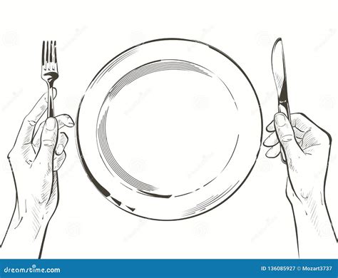 Vector Hands Holding A Knife And Fork Stock Vector Illustration Of