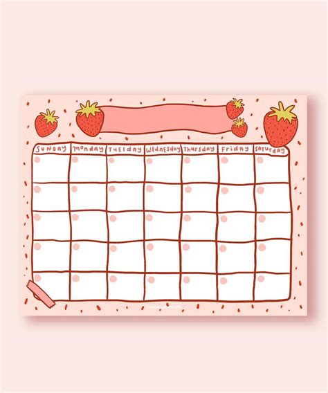 Strawberry Open Digital Calendar Cute Printable Calendar Etsy Cute Calendar Printable