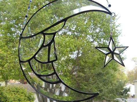 Buy Handmade Beveled Stained Glass Moon Man And Star Light Catcher