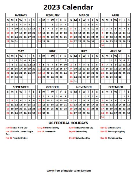 2023 Calendar With Us Holidays Free Printable