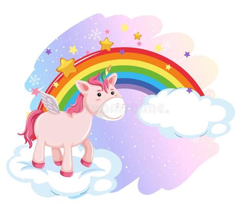 Pink Unicorn Standing On Cloud With Rainbow Stock Vector Illustration