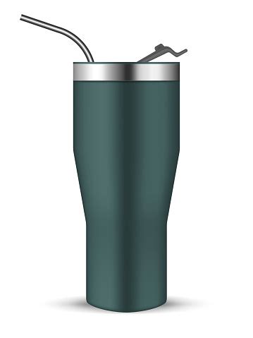 tumbler cup  flip lid  metal drinking straw realistic vector mockup stainless steel