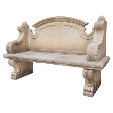 Carved Stone Garden Bench With Arched Back And Acanthus Sides At 1stdibs Stone Garden Benches