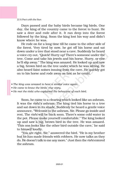 A Tale Of Two Birds Ncert Book Of Class 6 English A Pact With The Sun