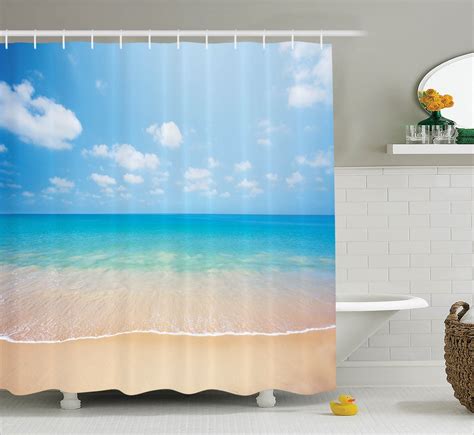 Ocean Decor Shower Curtain Set Dreamy Hot Tropical Sea Coast With Soft