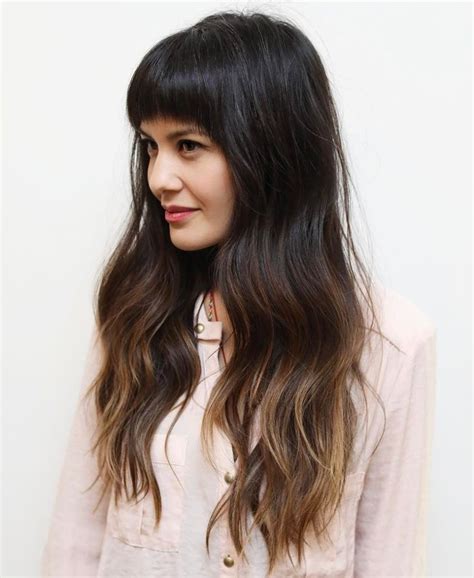 long brown ombre hair with arched bangs layered haircuts with bangs haircuts for long hair