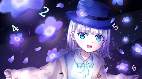 Download Wallpaper 2560x1440 Girl Smile Hat Anime Art Blue