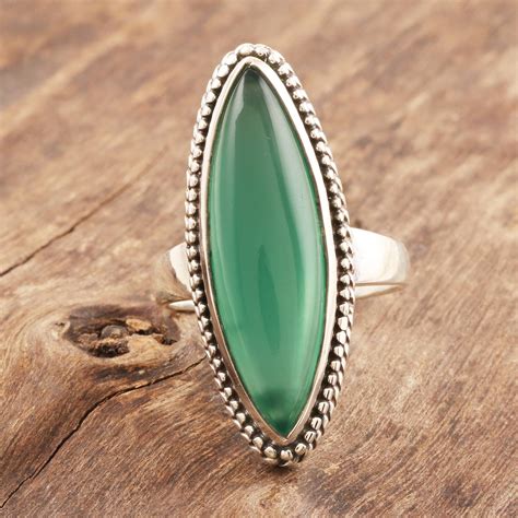 marquise green onyx cabochon sterling silver cocktail ring gleaming green novica