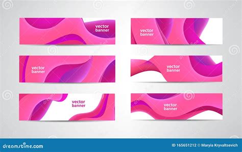 Vector Set Of Abstract Wavy Pink Banners 3d Flow Shape Horizontal