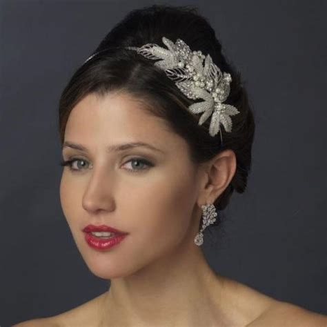 ~:~ shipping on all orders in u.s. Diamante Crystal And Pearl Leaf Side Bridal Headband ...