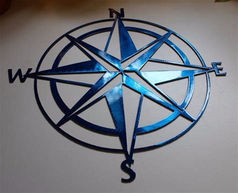 Nautical Compass Rose Metal Art Metallic Blue 36 Sculptures