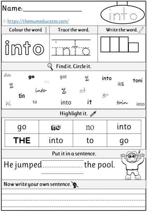Free Phase 2 Tricky Words Worksheets Reception Early Years The Mum