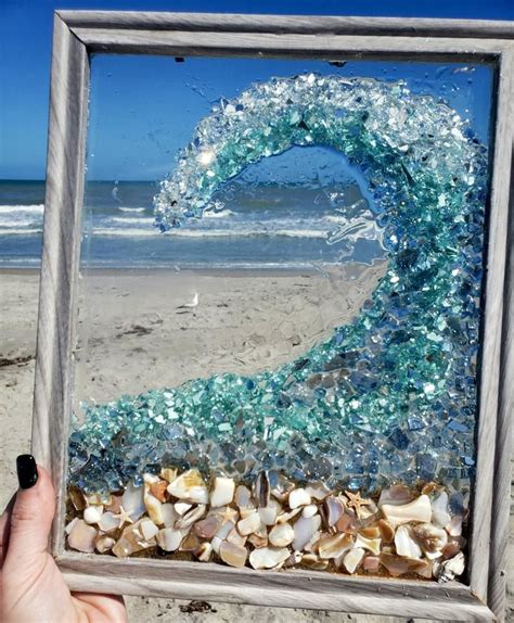 Crushed Glass Beach Wave Sea Glass Window Art Glass Window Art Sea Glass Art Projects