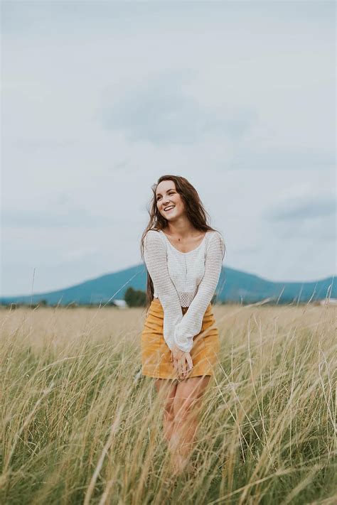 People Girl Woman Alone Smile Beauty Happy Green Grass Outdoor