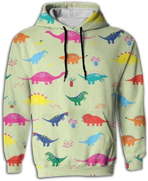 Awbdfkk Mens Sweaters Color Dinosaur Hoodie Sweatshirt