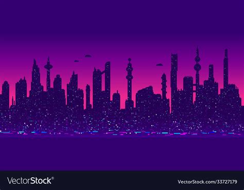 Cyberpunk Futuristic Cityscape Silhouette Vector Image